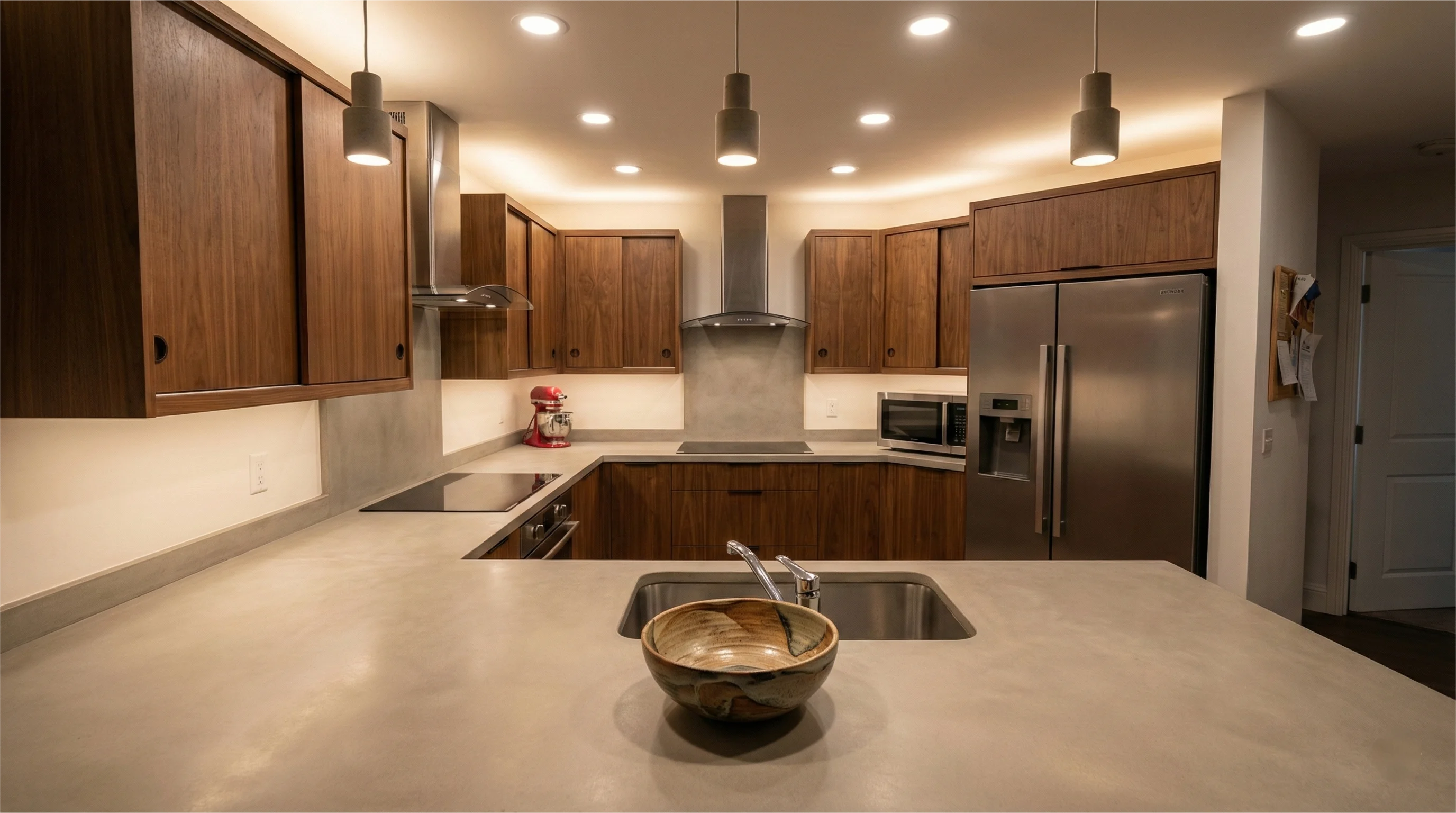 Japandi kitchen with concealed storage and visual silence