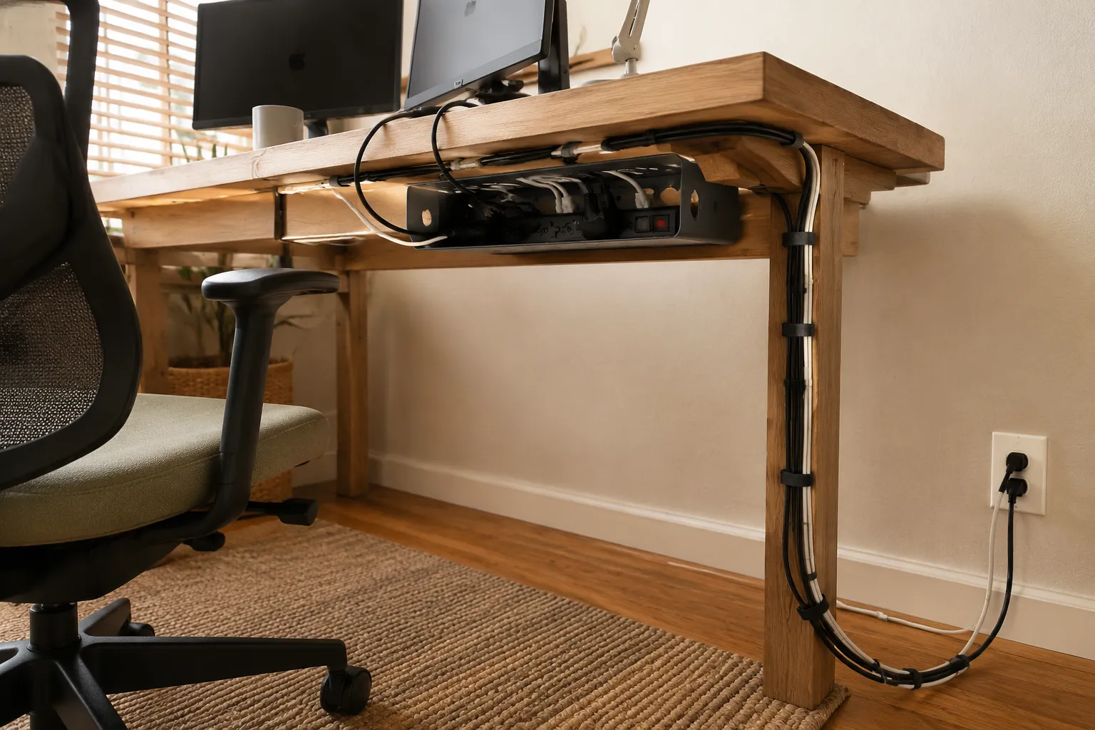 Cable Management for a Home Office Desk Without Drilling