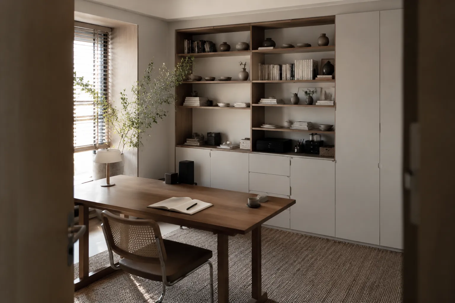 Open Shelves or Closed Storage for a Calm Home Office