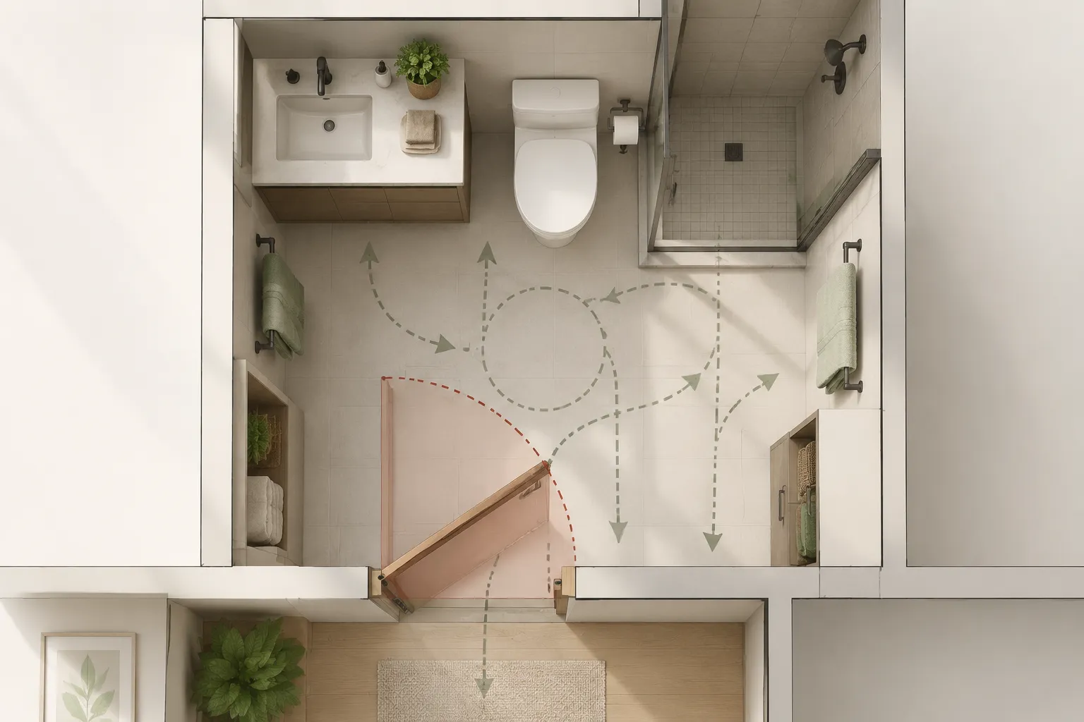 Small Bathroom Layout Ideas When the Door Swings Into the Room